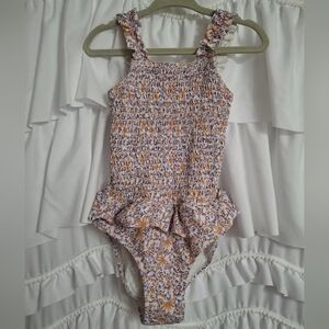Zara Girl's Swim One Piece - Gold and Blue Floral